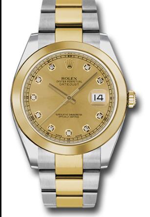 Replica Rolex Steel and Yellow Gold Rolesor Datejust 41 Watch 126303 Smooth Bezel Champagne Diamond Dial Oyster Bracelet